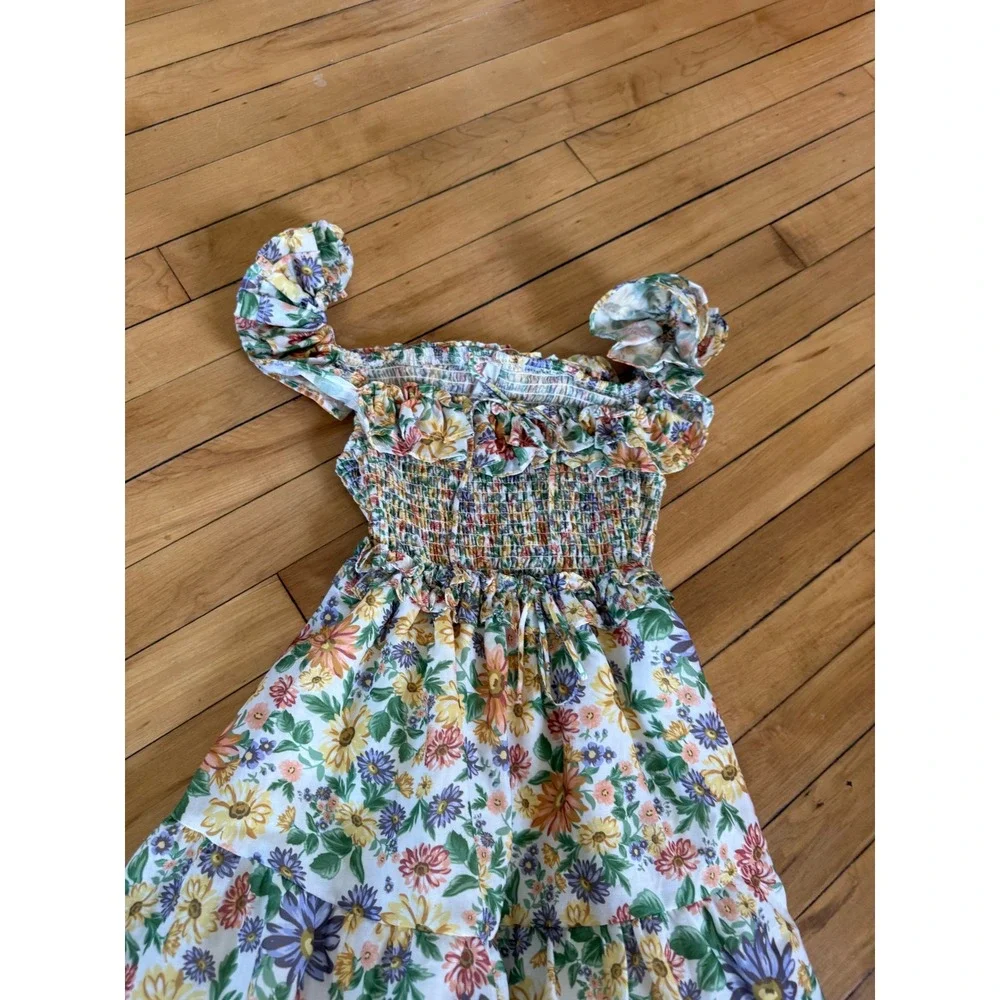 Moonsea blue‎ and yellow floral print high low dress back cut out youth
